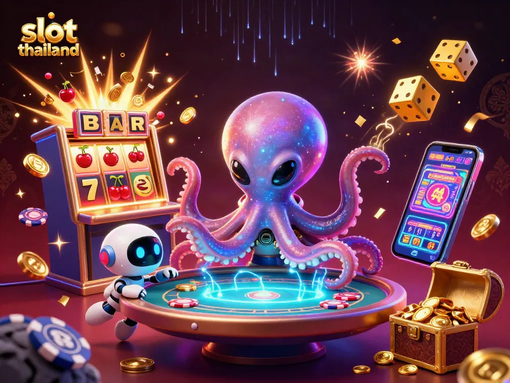 Experience the thrill of slot thailand with a vibrant alien octopus and casino action!