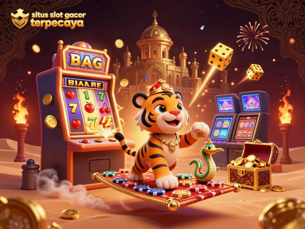 Engage with the situs slot gacor terpercaya as a cartoon tiger sultan wins big amidst explosive casino motifs.