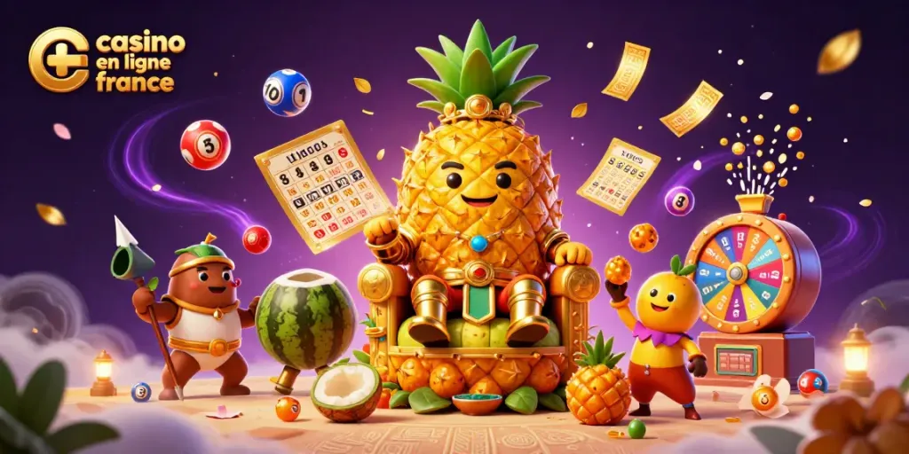 Experience the excitement of casino en ligne france with golden characters and festive elements.