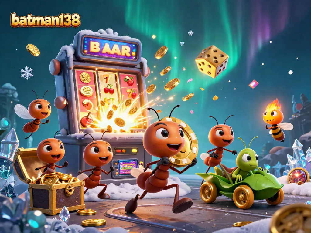Secure your wins with batman138 while ants carry a massive golden poker chip in this vibrant casino heist scene.