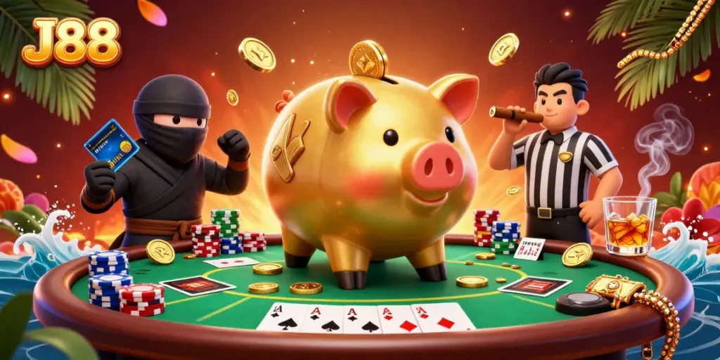 Experience thrilling gameplay at J88 with colorful poker elements and energetic animations.
