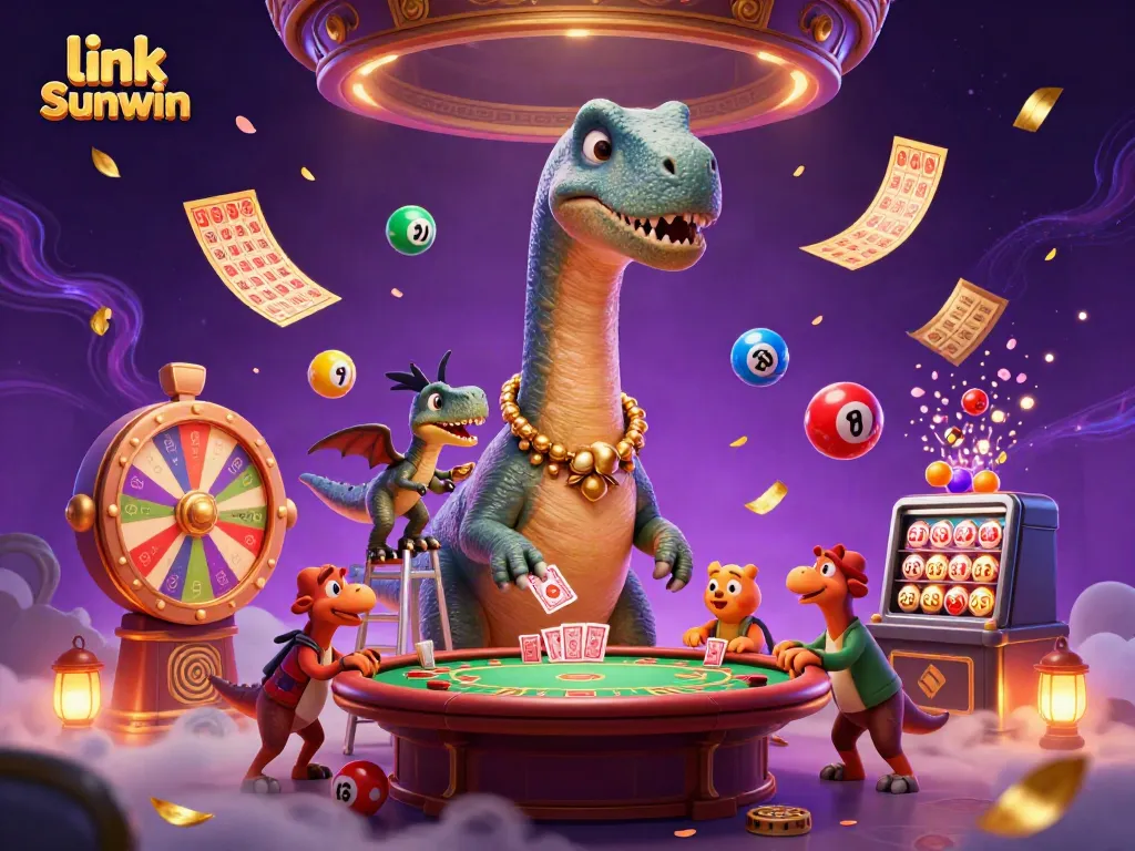 Join the excitement at link Sunwin with vibrant lottery balls and a lively casino atmosphere.