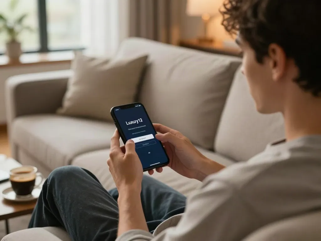Player accessing luxury12 login on mobile device, enjoying a cozy gaming experience.