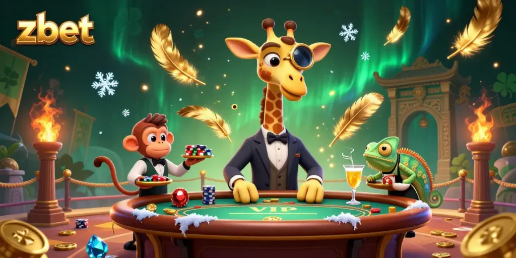 Experience the excitement of zbet as a giraffe high-roller enjoys a VIP poker night