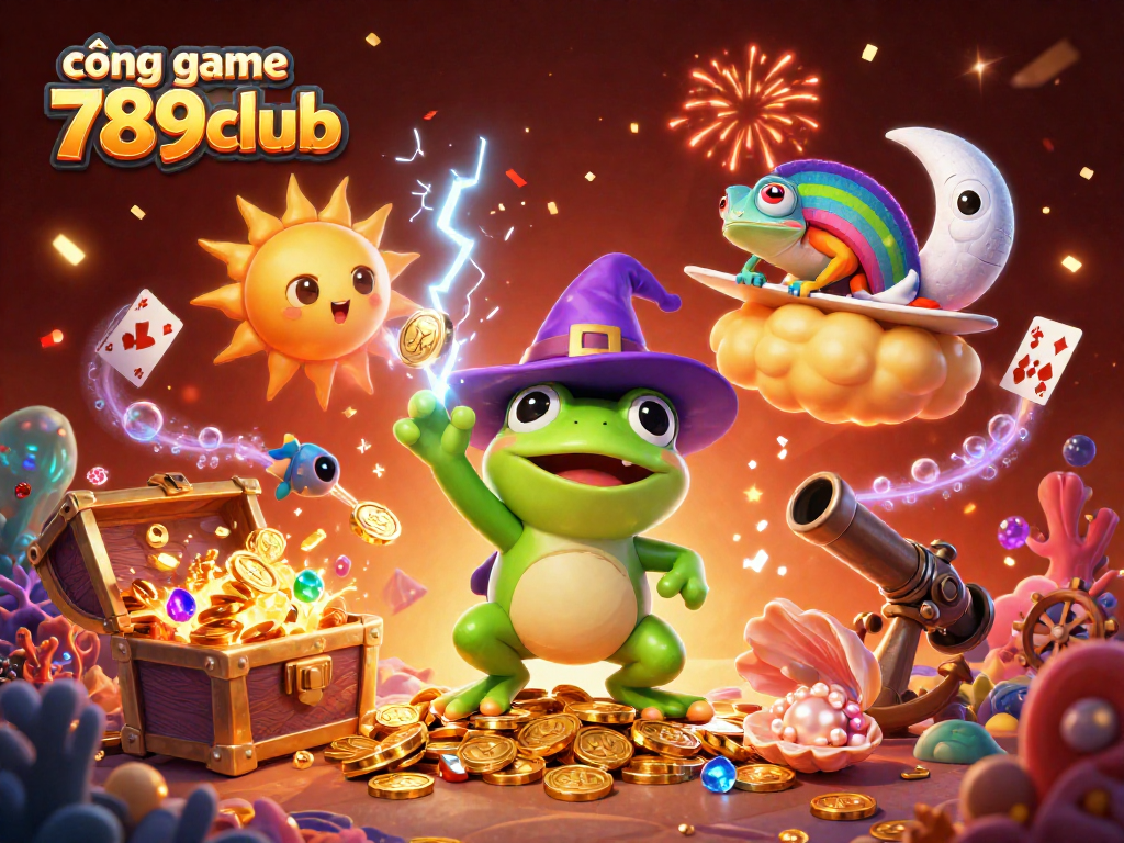 Engage with the vibrant cổng game 789club featuring a magical scene of spirited characters and golden treasures.