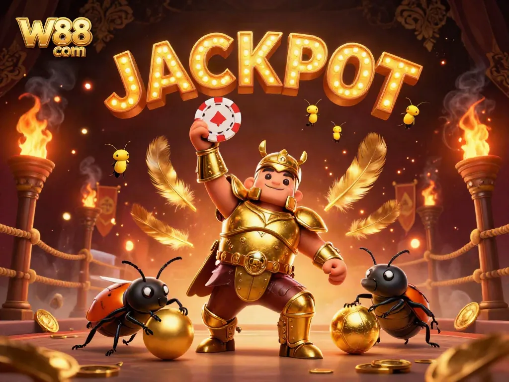 Experience the excitement of winning at W88 com with a vibrant 3D casino scene showcasing vibrant characters and dynamic effects.