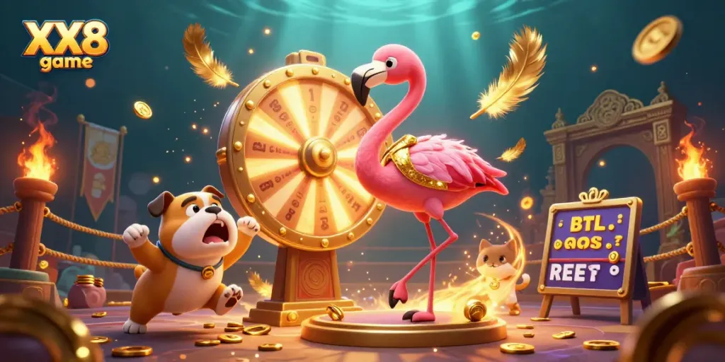 Engaging with the XX8 game at an exciting prize wheel event filled with golden tokens and vibrant action.